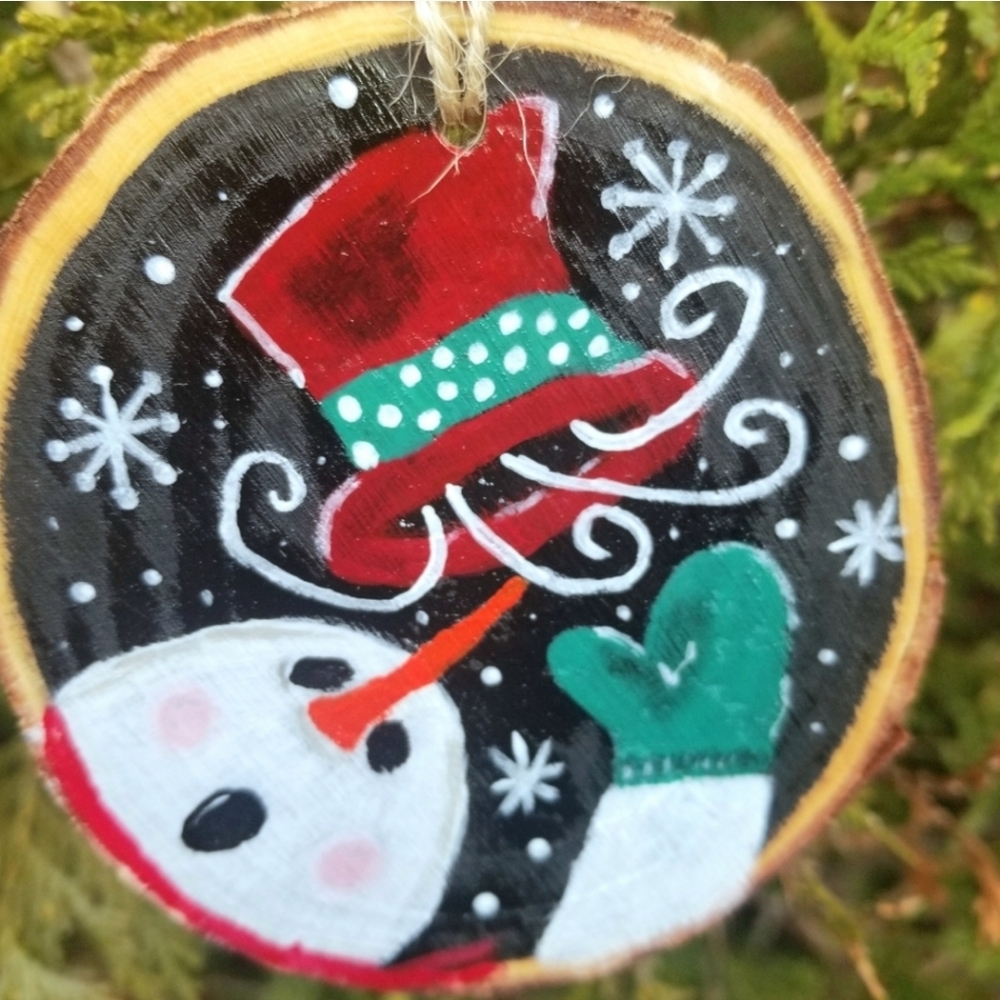 Handpainted Snowman Wood Ornament NWOT